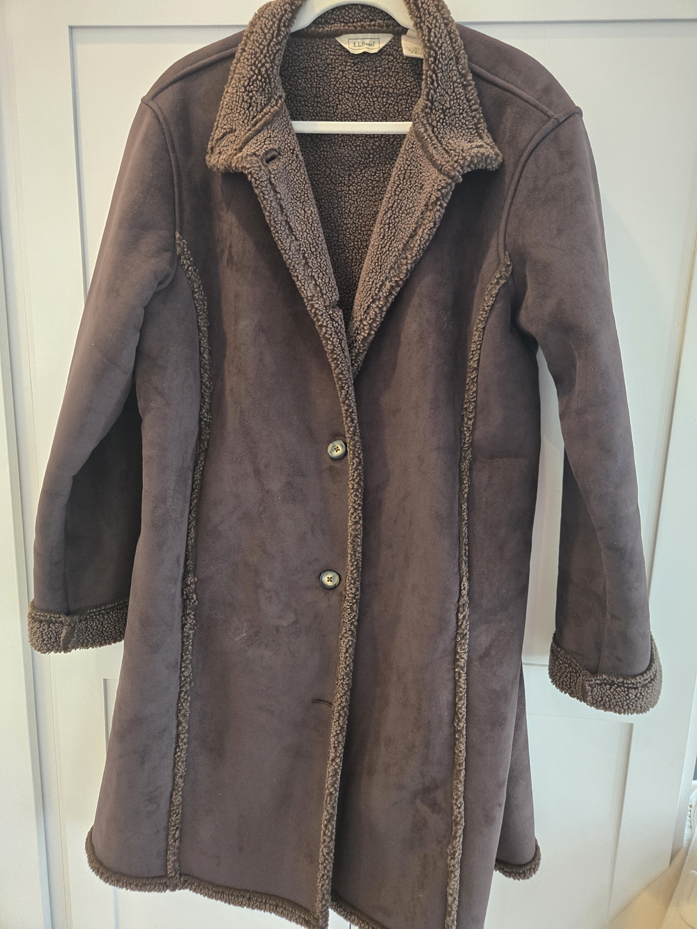 L.L. Bean Brown Faux Suede Shearling Trench Coat
